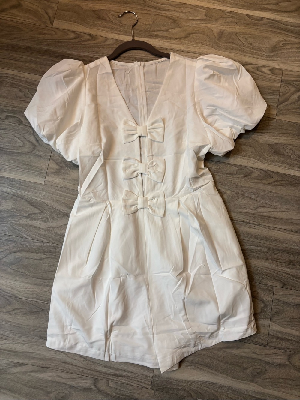 White Short-Sleeve Bow Front Dress Romper